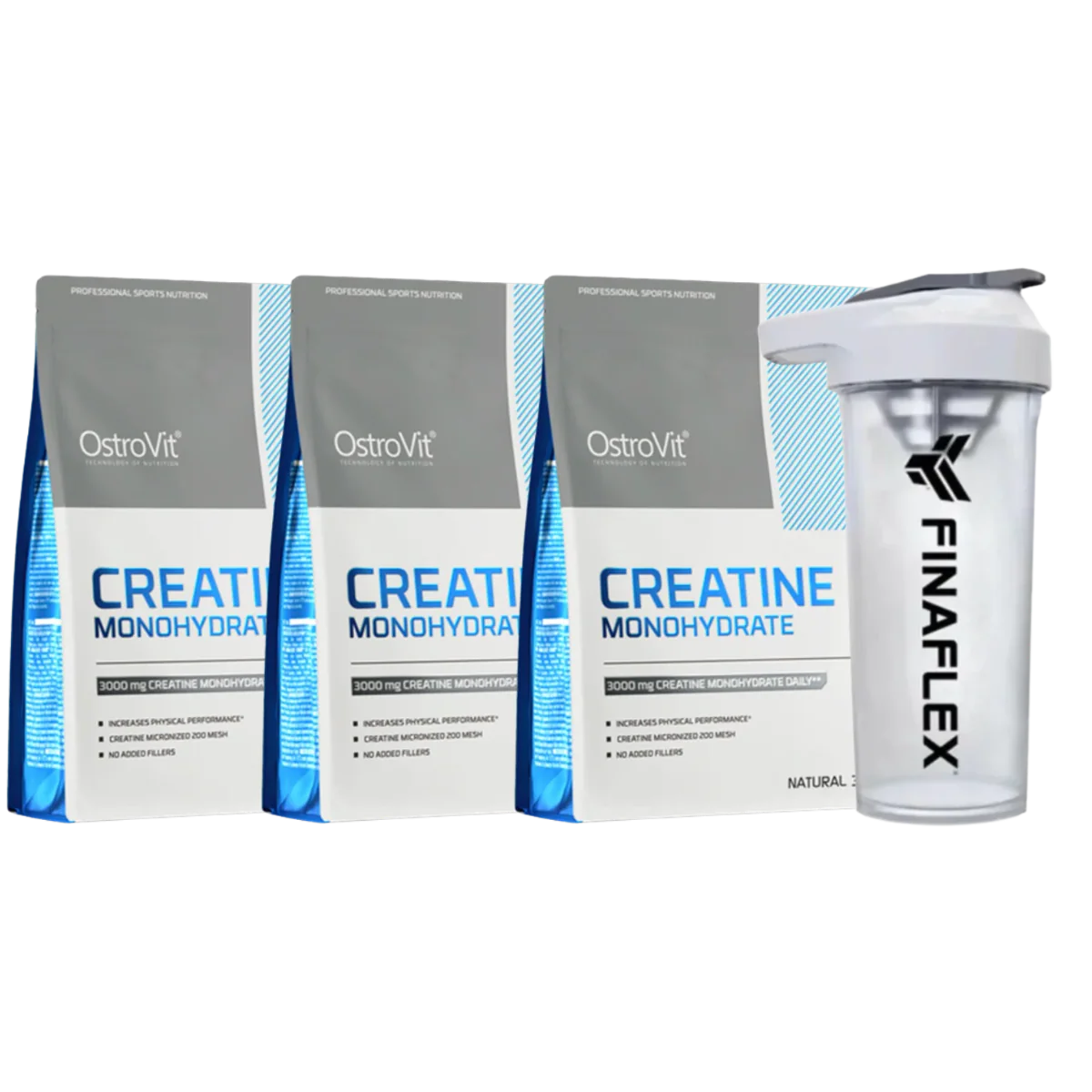 Pack 3 CREATINAS MONOHIDRATADA OSTROVIT DE 300 GRS + SHAKER DE REGALO