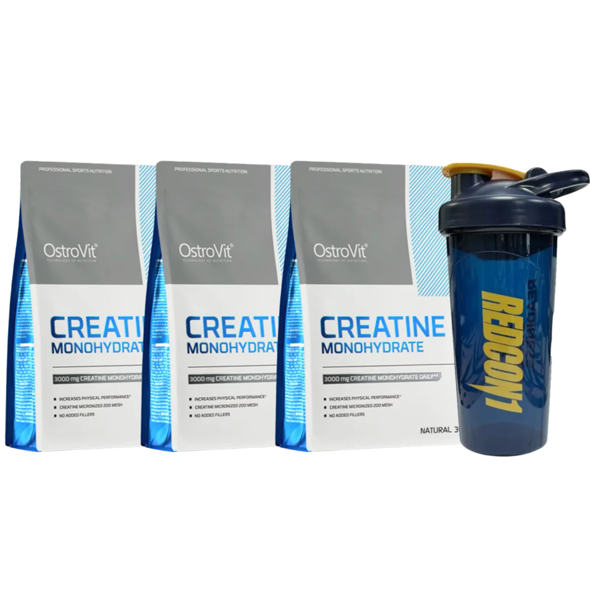 Pack 3 CREATINAS MONOHIDRATADA OSTROVIT DE 300 GRS + SHAKER DE REGALO