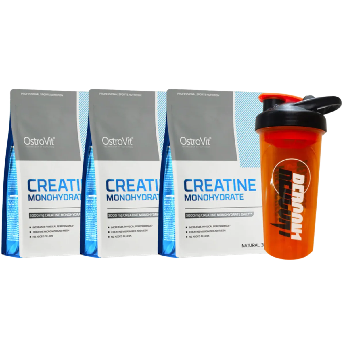 Pack 3 CREATINAS MONOHIDRATADA OSTROVIT DE 300 GRS + SHAKER DE REGALO