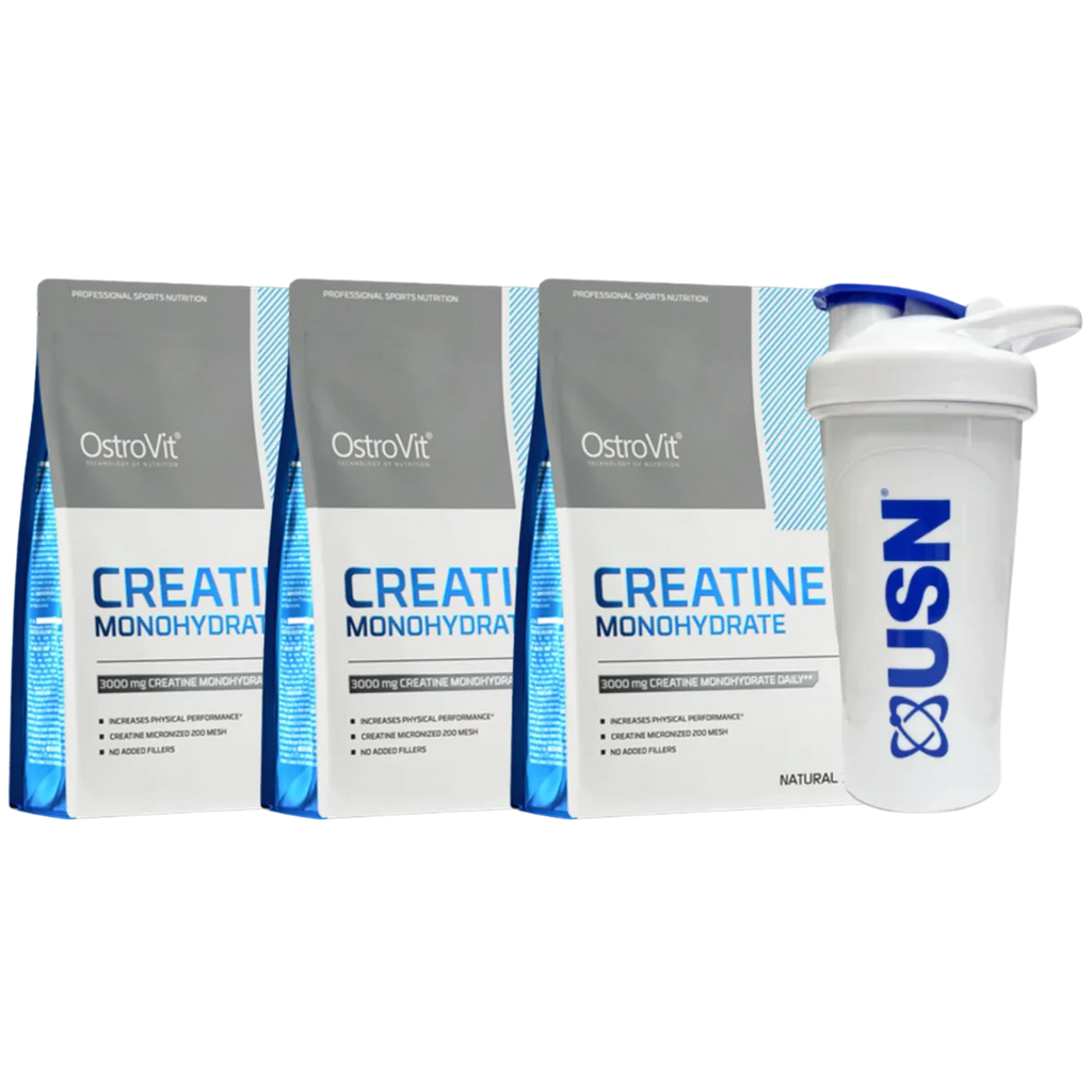 Pack 3 CREATINAS MONOHIDRATADA OSTROVIT DE 300 GRS + SHAKER DE REGALO