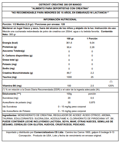 CREATINE MONOHYDRATE OSTROVIT 300 GRS SABOR