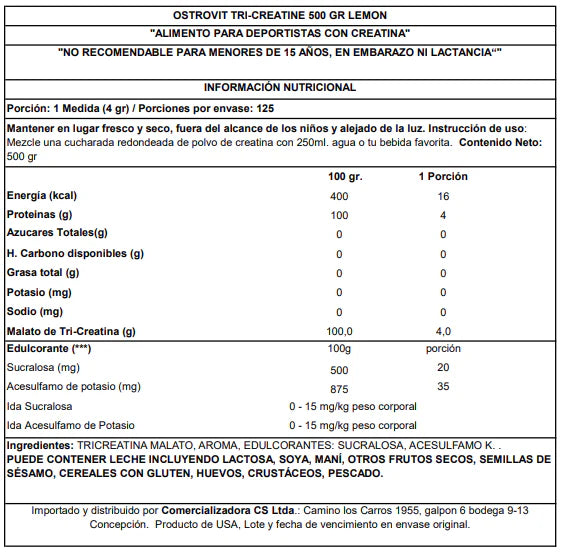 CREATINE MONOHYDRATE SABORES 500 GRS