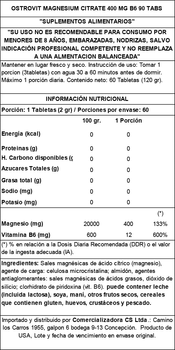 CITRATO DE MAGNESIO 400MG + B6 90 TABS